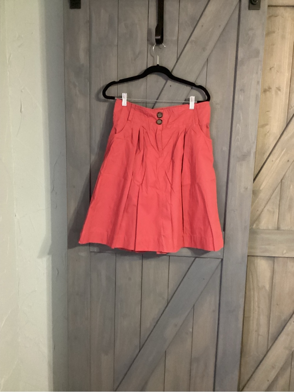 Women's Coral Pink Pleated A-Line Cotton Skirt